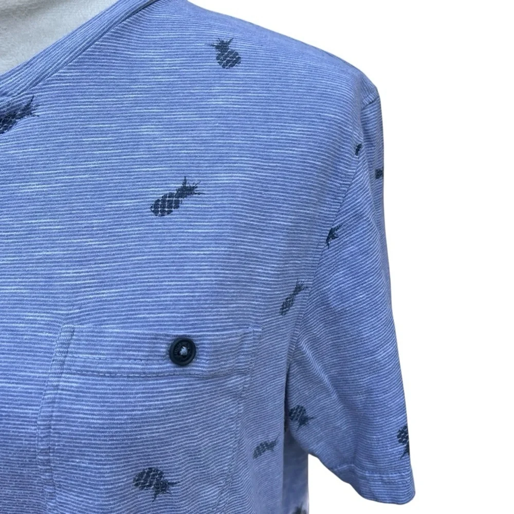 Denim & Flower Ricky Singh XL Blue Short Sleeve Shirt Pineapple Buttons